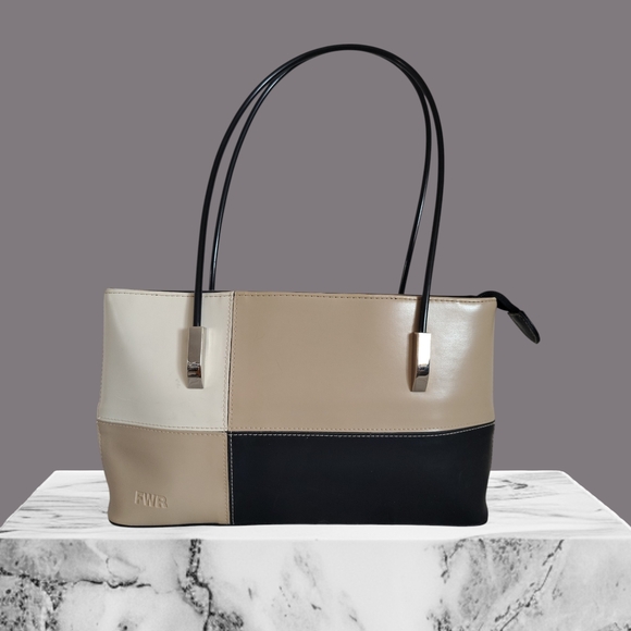 Fairweather Handbags - Fairweather Colorblock Tote Bag - Black, Tan, and Cream Shoulder Bag